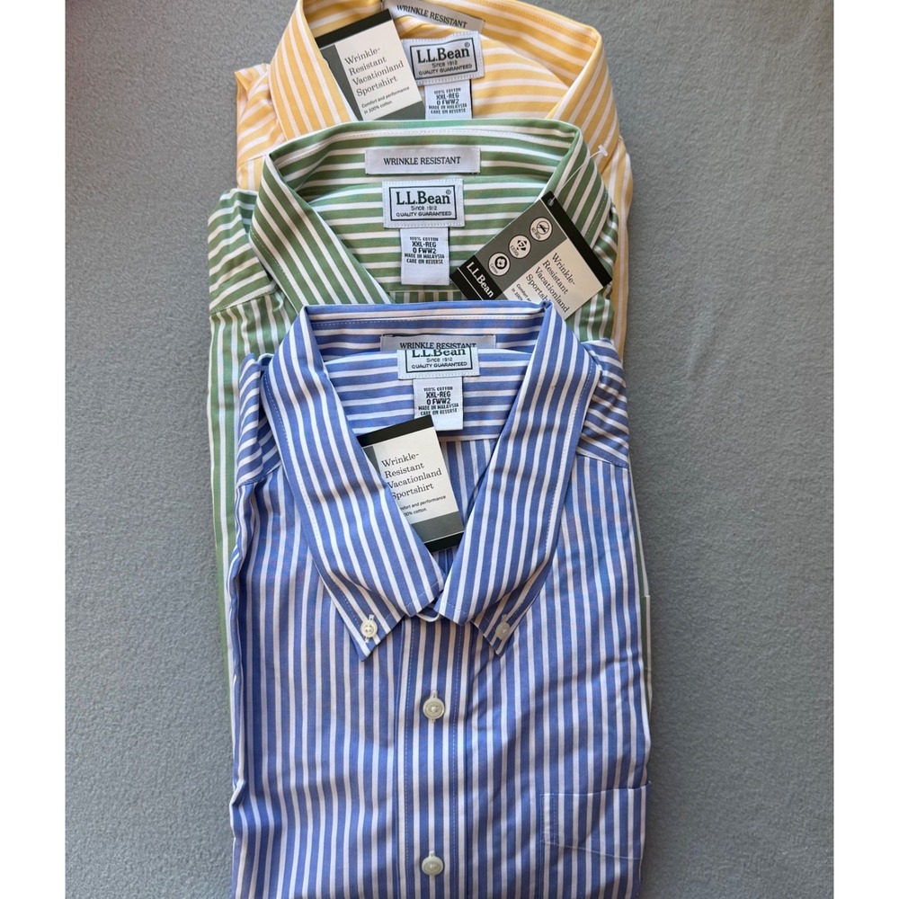 LL Bean *Lot of 3* XXL-REG 0FWW2 Vacationland Sportshirts Short Sleeve Cotton